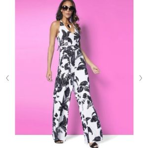 NY&CO halter jumpsuit palm leaf print size 2